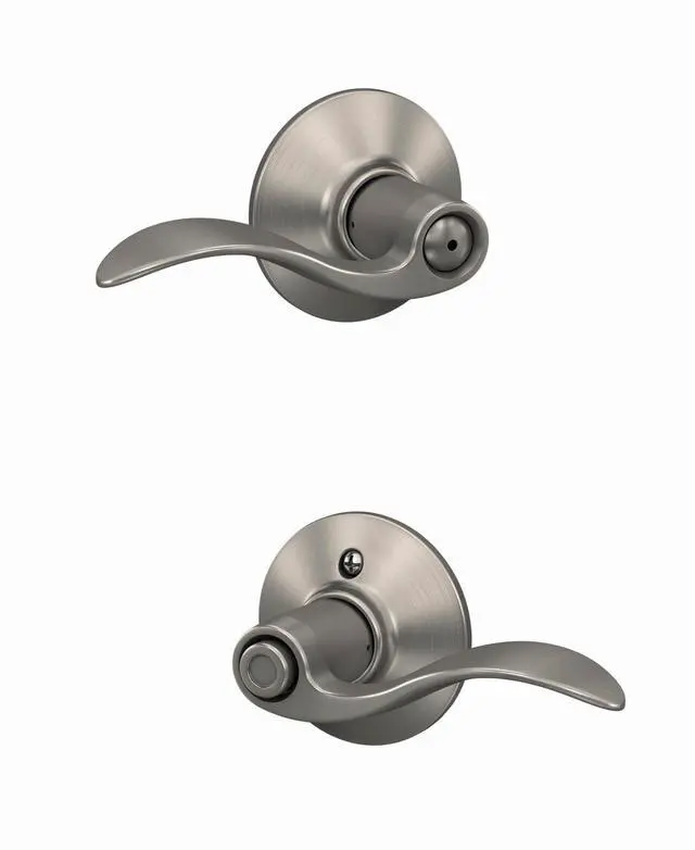 Main image of Accent Bed/Bath Privacy Door Handle with Lock, Satin Nickel | Interior bedroom or bathroom door lever with push button lock, Reversible, Easy install, Certified durability, Universal fit