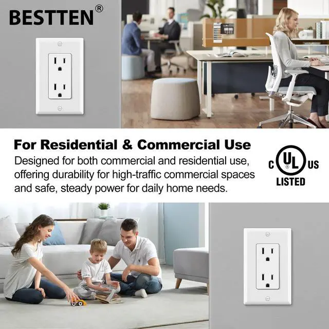 Alt view image 4 of 7 - 20 Pack 15 Amp Decorator Wall Receptacle Outlet with Wall Plate | Non-Tamper-Resistant, 15A/125V/1875W, UL Listed, White