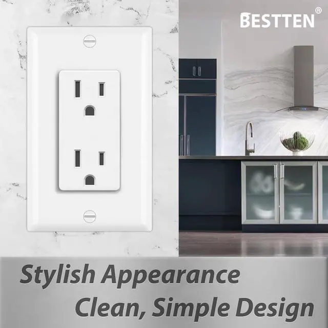 Alt view image 7 of 7 - 20 Pack 15 Amp Decorator Wall Receptacle Outlet with Wall Plate | Non-Tamper-Resistant, 15A/125V/1875W, UL Listed, White