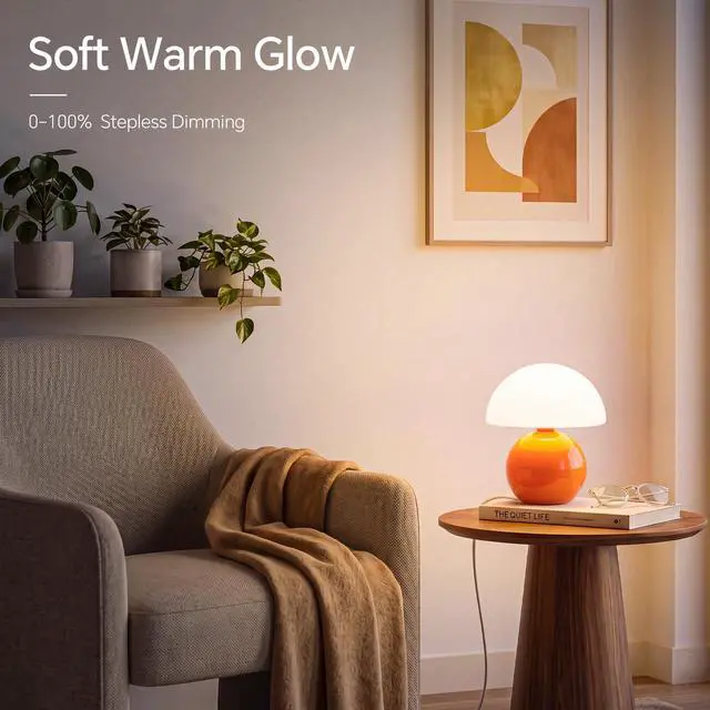 Alt view image 4 of 7 - Mushroom Lamp Table Lamp for Bedroom-Small Desk Table Lamps,Orange | 8.7" Mid Century Modern Table Lamps for Living Room Bedroom Decor,Cute Ceramic Lamps for Mushroom Home Room Decor,Glass Shade
