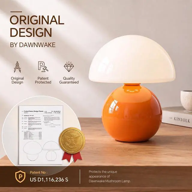 Alt view image 5 of 7 - Mushroom Lamp Table Lamp for Bedroom-Small Desk Table Lamps,Orange | 8.7" Mid Century Modern Table Lamps for Living Room Bedroom Decor,Cute Ceramic Lamps for Mushroom Home Room Decor,Glass Shade