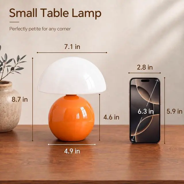 Alt view image 7 of 7 - Mushroom Lamp Table Lamp for Bedroom-Small Desk Table Lamps,Orange | 8.7" Mid Century Modern Table Lamps for Living Room Bedroom Decor,Cute Ceramic Lamps for Mushroom Home Room Decor,Glass Shade