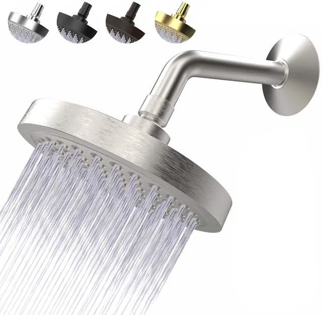 Main image of Shower Head - High Pressure 2.5 GPM - Brushed Nickel | Anti-clog silicone nozzles, removable restrictor, easy-clean fixed replacement