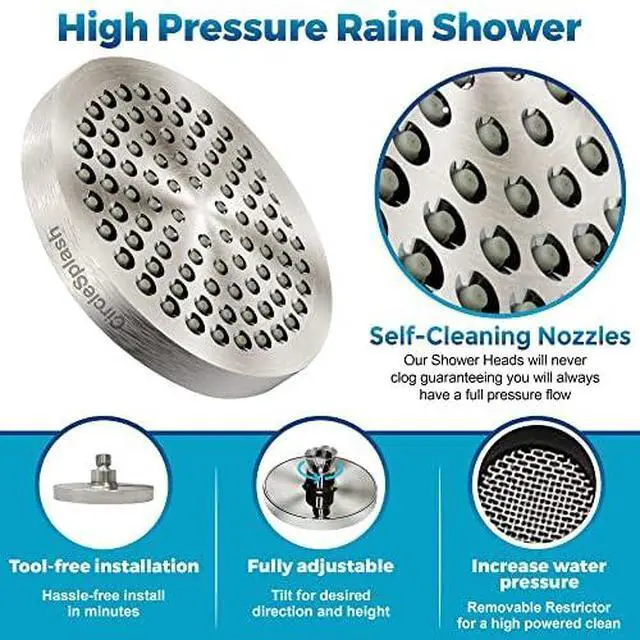 Alt view image 2 of 7 - Shower Head - High Pressure 2.5 GPM - Brushed Nickel | Anti-clog silicone nozzles, removable restrictor, easy-clean fixed replacement