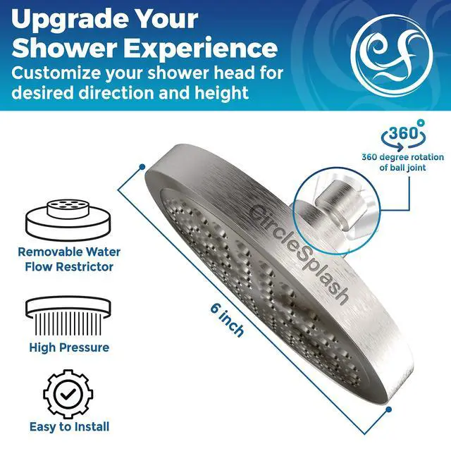 Alt view image 3 of 7 - Shower Head - High Pressure 2.5 GPM - Brushed Nickel | Anti-clog silicone nozzles, removable restrictor, easy-clean fixed replacement