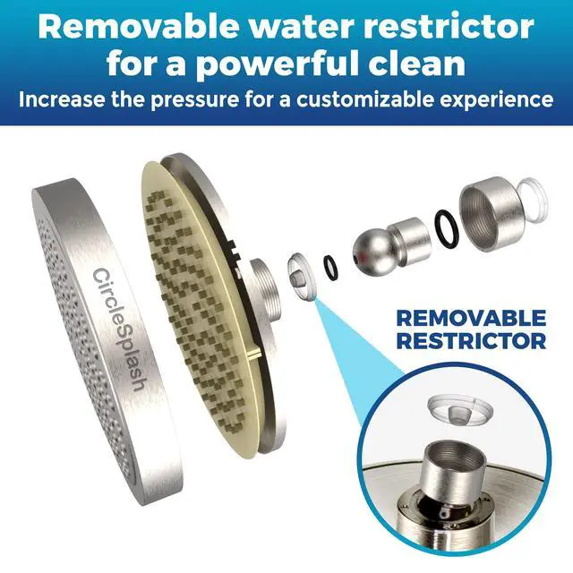 Alt view image 4 of 7 - Shower Head - High Pressure 2.5 GPM - Brushed Nickel | Anti-clog silicone nozzles, removable restrictor, easy-clean fixed replacement