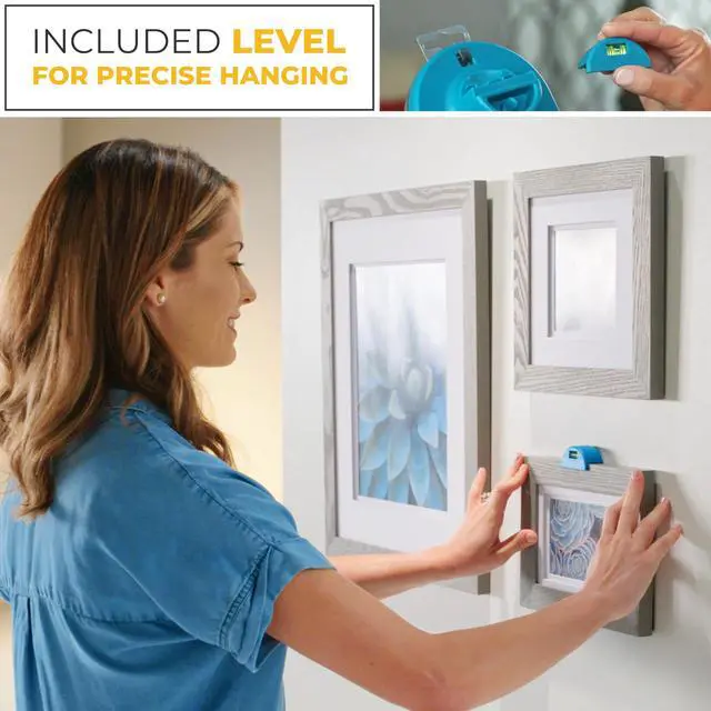 Alt view image 7 of 7 - Original ® Pro All-in-One Picture Hanging Kit, Level & Hardware | Zero Measuring Required, 85-Piece Hardware Kit, Works with Sawtooth Wire & D-Ring Hangers, Removable Level, Non-Slip Feet