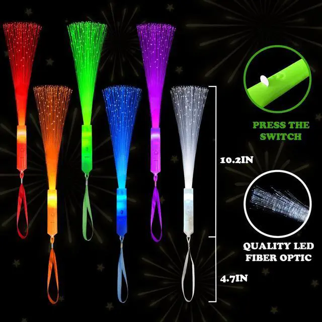 Alt view image 3 of 6 - 6 Pack Glow Sticks Toys Party Favors Supplies for Kids, Light Up Camping Essentials Games Fiber Optic Wand Sparklers Fireworks for Toddlers, Neon Accessories Decorations for Basket, Wedding, Birthday