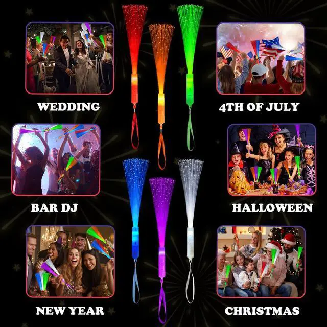 Alt view image 6 of 6 - 6 Pack Glow Sticks Toys Party Favors Supplies for Kids, Light Up Camping Essentials Games Fiber Optic Wand Sparklers Fireworks for Toddlers, Neon Accessories Decorations for Basket, Wedding, Birthday
