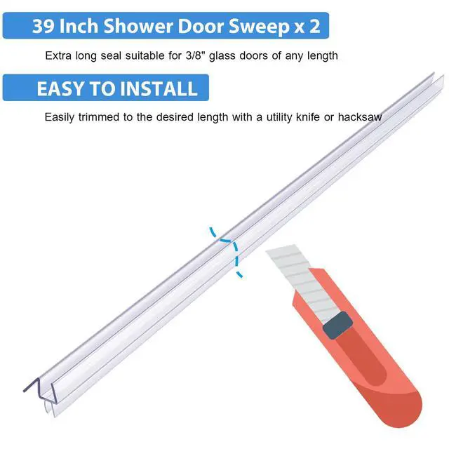 Alt view image 4 of 6 - 2-Pack Frameless Shower Door Bottom Seal for Glass Doors Stop Shower Leaks and Create a Water Barrier (3/8 x 39)