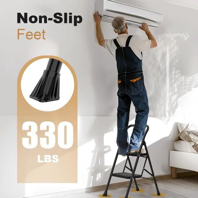 Alt view image 4 of 7 - 2 Step Ladder, Step Stool for Adults | 2 Step Ladder Folding Step Stool with Wide Pedal Ergonomic Design