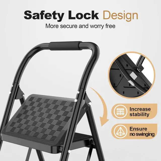 Alt view image 3 of 7 - 2 Step Ladder, Step Stool for Adults | 2 Step Ladder Folding Step Stool with Wide Pedal Ergonomic Design