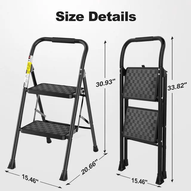 Alt view image 7 of 7 - 2 Step Ladder, Step Stool for Adults | 2 Step Ladder Folding Step Stool with Wide Pedal Ergonomic Design