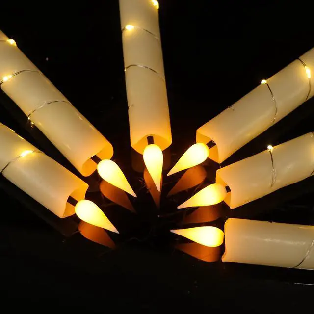 Alt view image 3 of 4 - Flameless Taper Candles with Remote Timer and String Lights Ivory | LED Candlesticks, Battery Operated,Real Wax, Christmas Wedding Party Home Decor, 6 Pack, 0.78 x 9.64 In