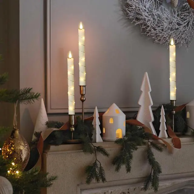 Alt view image 4 of 4 - Flameless Taper Candles with Remote Timer and String Lights Ivory | LED Candlesticks, Battery Operated,Real Wax, Christmas Wedding Party Home Decor, 6 Pack, 0.78 x 9.64 In