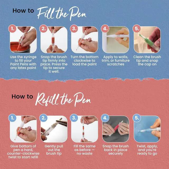 Alt view image 5 of 7 - Refillable Touch-Up Paint Pen, Pack of 2 - Precision Brush Tip | Mess-Free Touch-Up Tool for Quickly Retouch Small Areas with Controlled Syringe Flow for Custom Color Filling