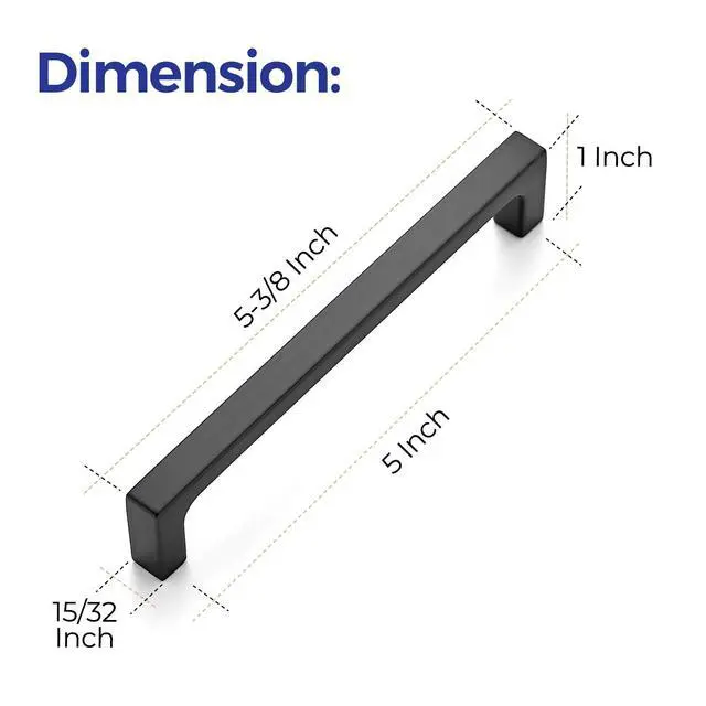 Alt view image 3 of 7 - Matte Black Square & Solid Cabinet Handles,5 Inch,30 Pack | Zinc Alloy, Flat Black Finish, Screws Included,Drawer Pulls, Cabinet Hardware for Kitchen & Drawer