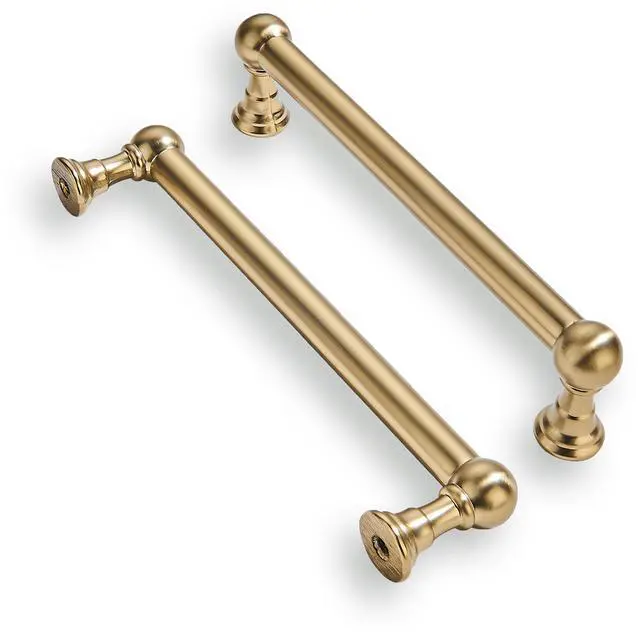 Main image of 10 Pack 5 Inch Hole Center Brushed Brass Cabinet Pulls Heavy Duty Solid Warm Brass Cabinet Handles cabinets Dressers Kitchens Handles Bathroom cabinets