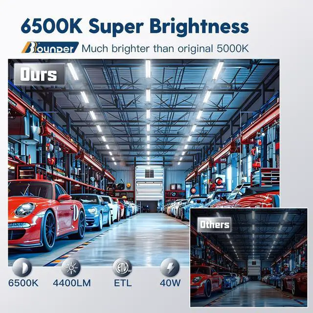 Alt view image 2 of 7 - 4Pack 4FT LED Shop Light, 65000K, 40W=250W, Linkable for Garage | 4400LM, 48Inch Integrated Utility Fixture, Surface + Hanging Mount, Super Bright Shop Lights for Workshop & DIY Users, Black
