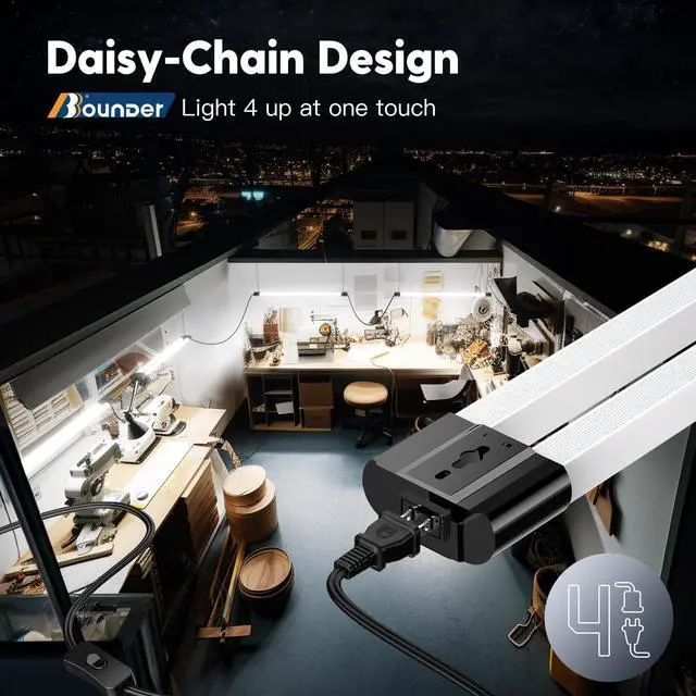 Alt view image 5 of 7 - 4Pack 4FT LED Shop Light, 65000K, 40W=250W, Linkable for Garage | 4400LM, 48Inch Integrated Utility Fixture, Surface + Hanging Mount, Super Bright Shop Lights for Workshop & DIY Users, Black