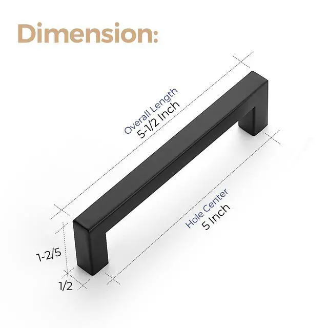 Alt view image 2 of 7 - Matte Black Square Cabinet Handles Drawer Pulls,5 Inch,30 Pack | Screws Included, Stainless Steel, Square Bar Grip, Easy Install, Kitchen Cabinet Hardware, For Cupboards, Drawers, Dressers