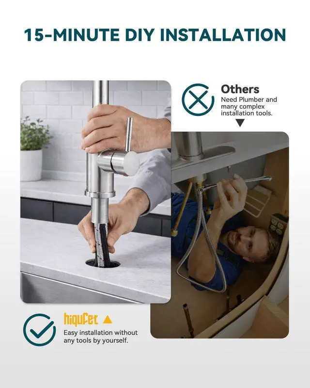 Alt view image 7 of 7 - Kitchen Faucet, Pull Down Sprayer, Brushed Nickel | Easy Install, 360 Swivel, 3 Spray Modes, SUS304 Stainless Steel, Fits RV/Laundry/Bar Sinks, Lead-Free