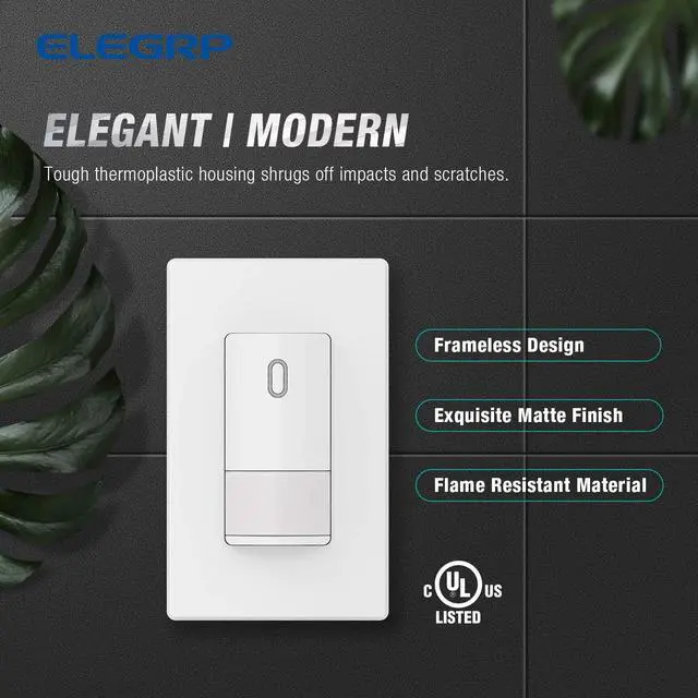 Alt view image 7 of 7 - Single Pole Occupancy Motion Sensor Light Switch, PIR Infrared Motion Activated Switch, Need Grounding Wire, No Neutral Wire, for CFL/LED/Incandescent, with Plate, UL(2 Pack, Matte White)