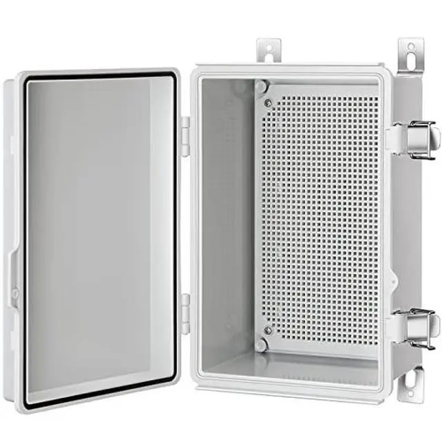 Alt view image 2 of 7 - Junction Box, IP67 Waterproof Plastic Enclosure for Electrical Project, Hinged Grey Cover, Includes Mounting Plate and Wall Bracket