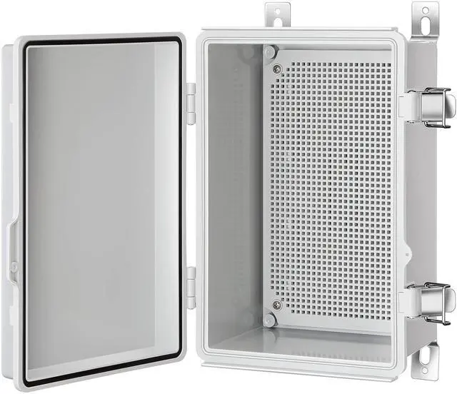 Main image of Junction Box, IP67 Waterproof Plastic Enclosure for Electrical Project, Hinged Grey Cover, Includes Mounting Plate and Wall Bracket