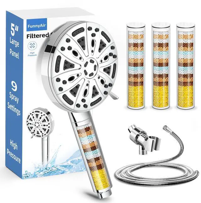 Main image of Filtered Shower Head with Handheld, 3 Filters, Hard Water Softener | 9 Spray Modes, High Pressure, 20-Stage Filtration, Remove Chlorine and Heavy Metals, Relieve Dry Itchy Skin, Hose Included