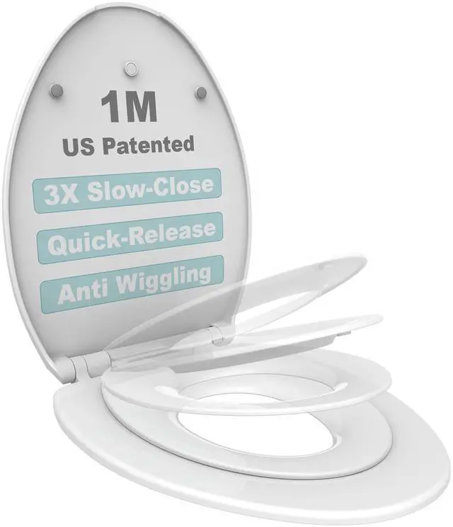 Main image of Family Toilet Seat, Patented Slow Close & Quick Releasing Technology, Anti-Wiggling, Easy to Install and Clean, Standard Elongated with Toddler Seat Built In (1 Piece)