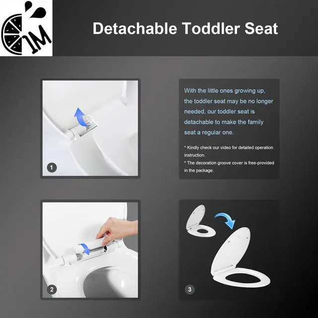 Alt view image 6 of 7 - Family Toilet Seat, Patented Slow Close & Quick Releasing Technology, Anti-Wiggling, Easy to Install and Clean, Standard Elongated with Toddler Seat Built In (1 Piece)