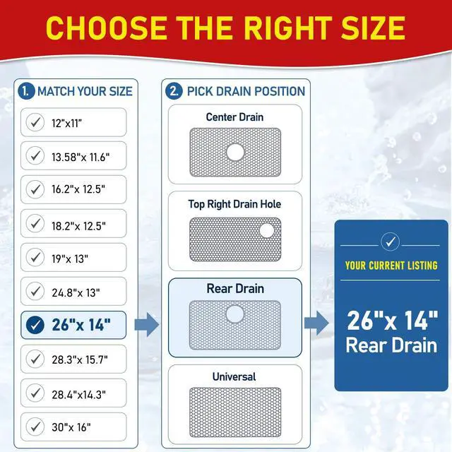 Alt view image 2 of 7 - Silicone Sink Protectors for Kitchen Sink with Rear Drain - 26"x 14" Kitchen Protector Accessory, Non-Slip Heat Resistant Grid Mat for Bottom of Farmhous Peorcelain Stainless Steel(Rear Hole)