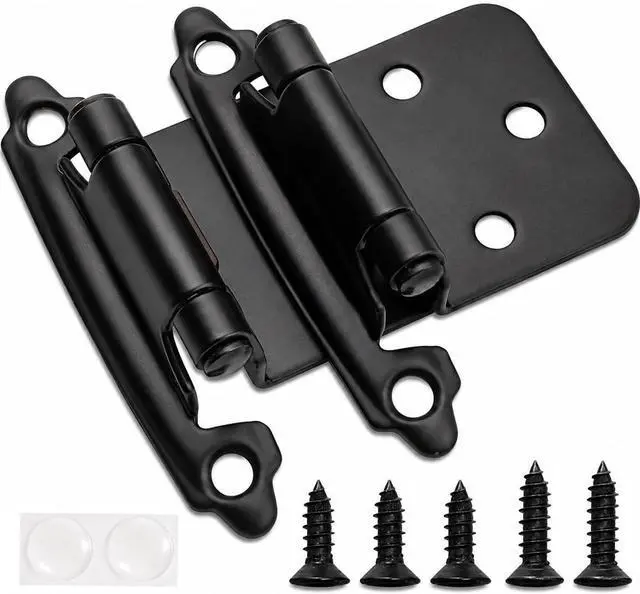 Main image of 1/2" Overlay Matte Black Cabinet Hinges 50 Pack (25 Pair) Self Closing Bath & Kitchen Cabinet Hinges Black Flush Mount w/Door Bumpers & Upgraded Screws