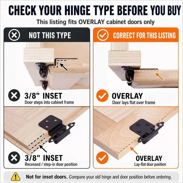 Alt view image 2 of 7 - 1/2" Overlay Matte Black Cabinet Hinges 50 Pack (25 Pair) Self Closing Bath & Kitchen Cabinet Hinges Black Flush Mount w/Door Bumpers & Upgraded Screws