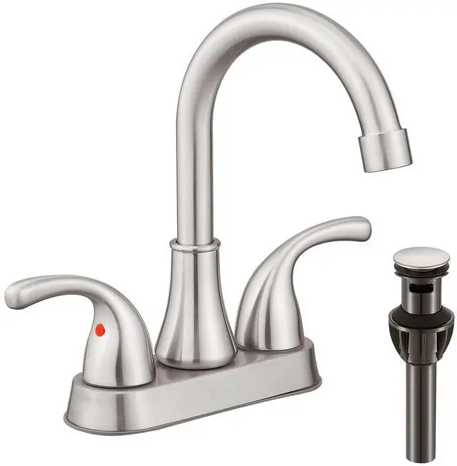 Main image of Bathroom Sink Faucet 4 Inch Faucet 2 Handle Bathroom Sink Faucets Lead-Free Brushed Nickel Bath Sink Faucets with Pop-up Drain Stopper and Supply Hoses