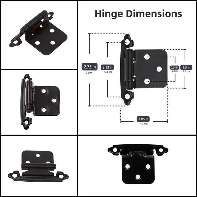 Alt view image 4 of 7 - 1/2" Overlay Matte Black Cabinet Hinges 50 Pack (25 Pair) Self Closing Bath & Kitchen Cabinet Hinges Black Flush Mount w/Door Bumpers & Upgraded Screws