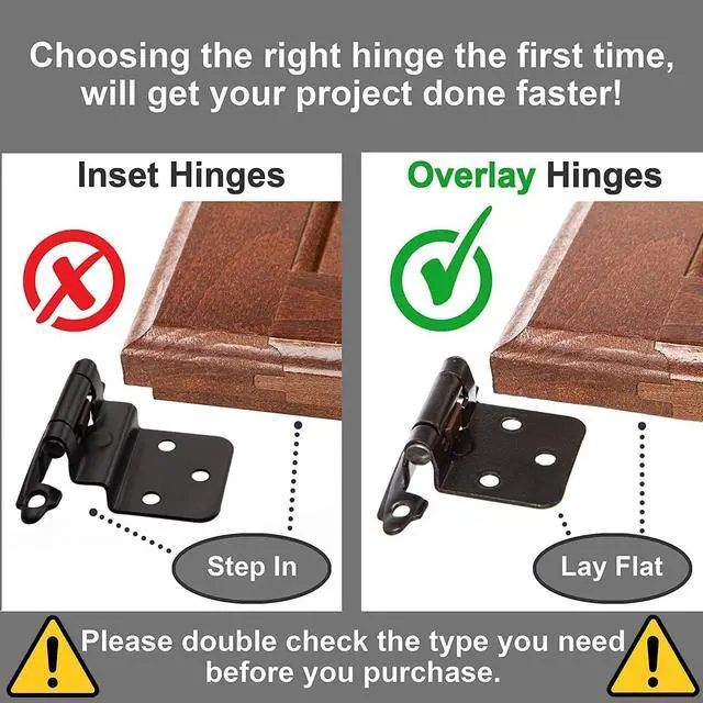 Alt view image 3 of 7 - 1/2" Overlay Matte Black Cabinet Hinges 50 Pack (25 Pair) Self Closing Bath & Kitchen Cabinet Hinges Black Flush Mount w/Door Bumpers & Upgraded Screws