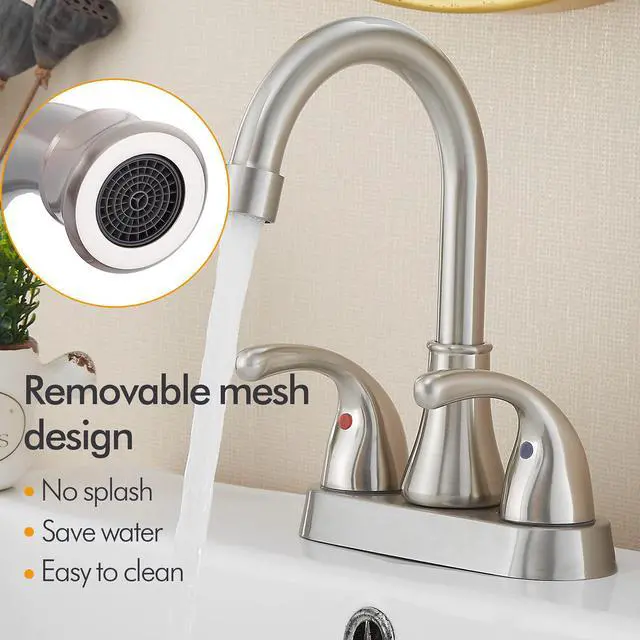 Alt view image 4 of 7 - Bathroom Sink Faucet 4 Inch Faucet 2 Handle Bathroom Sink Faucets Lead-Free Brushed Nickel Bath Sink Faucets with Pop-up Drain Stopper and Supply Hoses