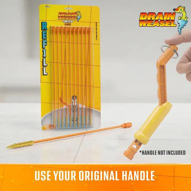 Alt view image 3 of 7 - Drain Weasel Refill for Sink Snake Hair Clog Remover, 10 Pack | Pipe, Bathroom, Bathtub Drain Cleaner, 18" Wands, Made in The USA