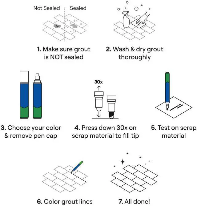 Alt view image 4 of 6 - Grout Pen White Tile Grout Paint Marker - Narrow 5mm Tip (7mL) - 3 Pack | Waterproof Grout Refresh Restorer for Kitchen & Bathroom, Whitener Grout Sealer Pens for Cleaner Looking Grout Lines - White