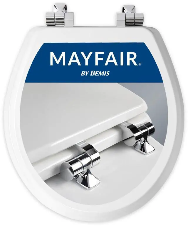 Main image of Bennett Toilet Seat with Chrome Hinges, Slow Close Wood Seat, Secure Metal Hinges, Easy Install, Made in USA, Round, White
