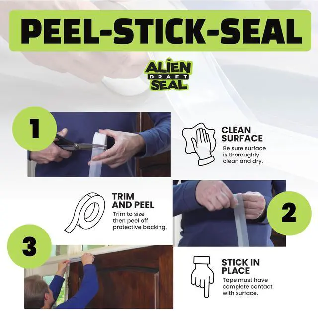 Alt view image 7 of 7 - Alien Draft Seal Set of 49 Feet Anti-Draft Adhesive and Flexible Flap to Seal Gaps Around Doors and Windows As Seen On TV