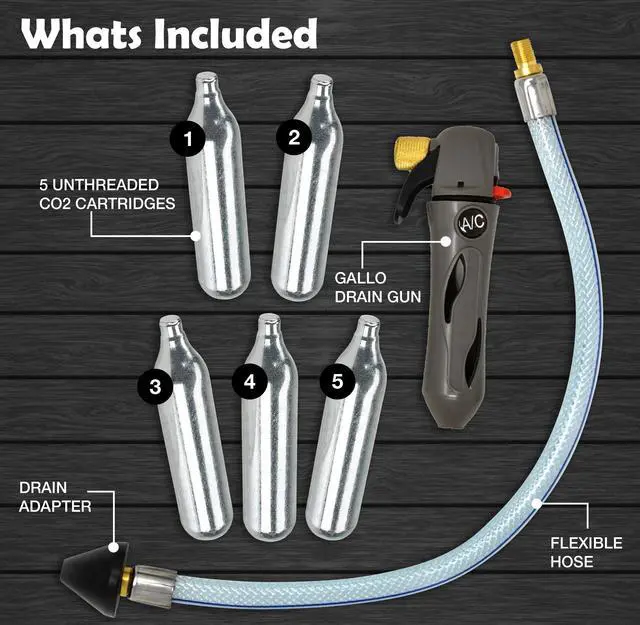 Alt view image 3 of 7 - Gallo Drain Gun with 5 Unthreaded CO2 Cartridges for A/C Condensate Line Air Conditioner Cleaner Blaster Opener Kit with Five Cartridge Clears HVAC Clogs