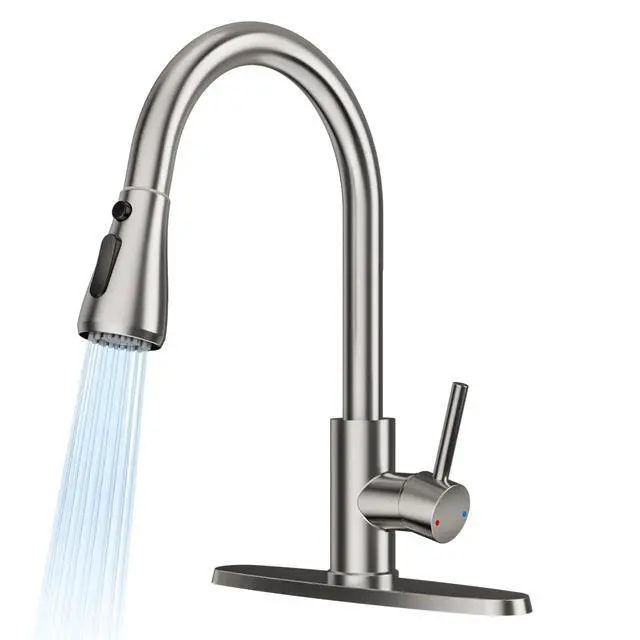Main image of Kitchen Faucets with Pull Down Sprayer, Brushed Nickel | Lead-Free NSF Certified, High Arc, Stainless Steel, Single Handle, Kitchen Sink Faucet, 1 or 3 Hole, Farmhouse Laundry RV Bar