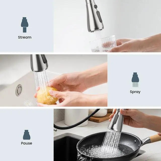 Alt view image 3 of 7 - Kitchen Faucets with Pull Down Sprayer, Brushed Nickel | Lead-Free NSF Certified, High Arc, Stainless Steel, Single Handle, Kitchen Sink Faucet, 1 or 3 Hole, Farmhouse Laundry RV Bar