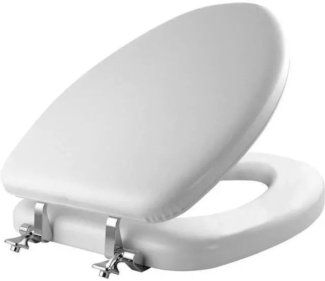 Main image of Padded Toilet Seat with Chrome Hinges, Soft Vinyl over Wood Core Seat, Made in USA, Elongated, White