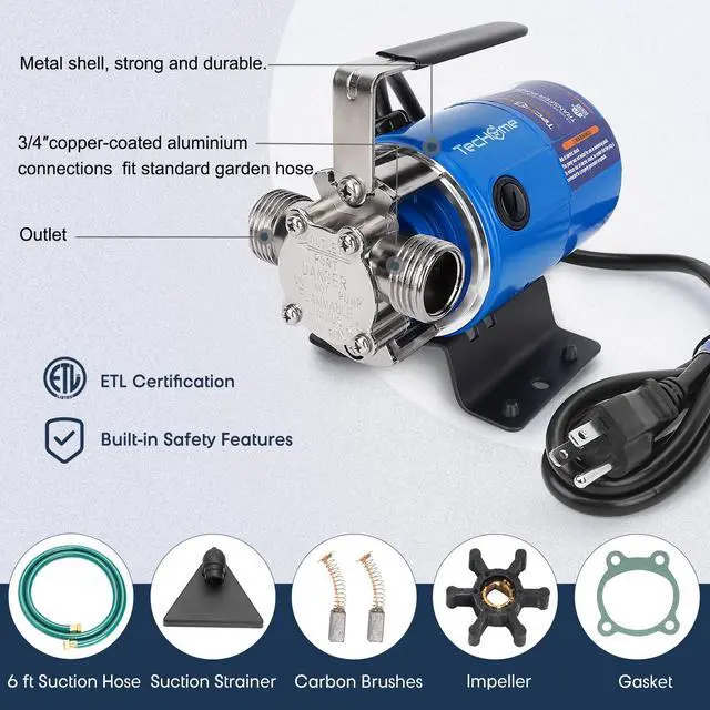 Alt view image 4 of 7 - Water Pump Water Transfer Pump, 115V Electric Garden Hose Pump. | 1/10HP 330GPH, with Suction Hose Kit