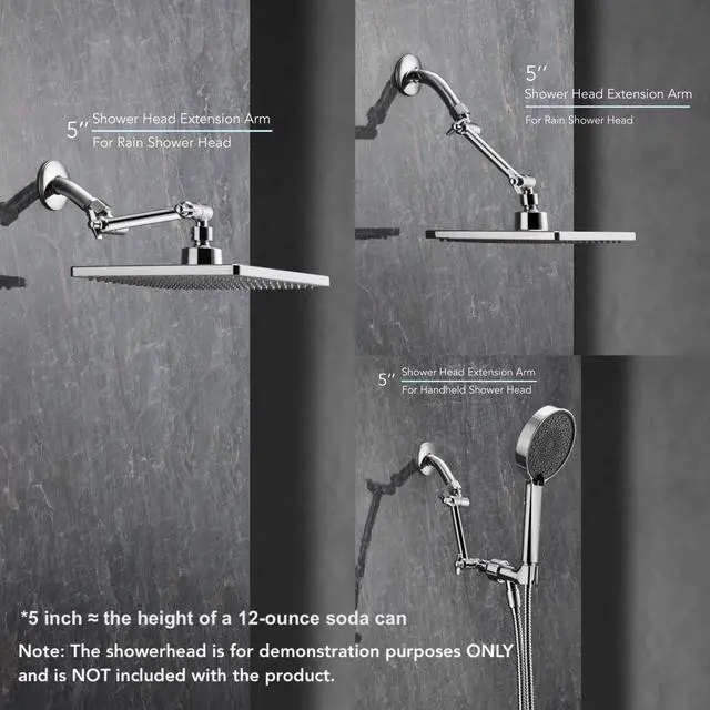 Alt view image 2 of 7 - 5 Inch Adjustable Shower Head Extension Arm, With Locking Set Screw, 304 Stainless Steel Chrome Angle Height Adjustable, Easy Install, G1/2 Universal Connector Compatible (Chrome Finish)