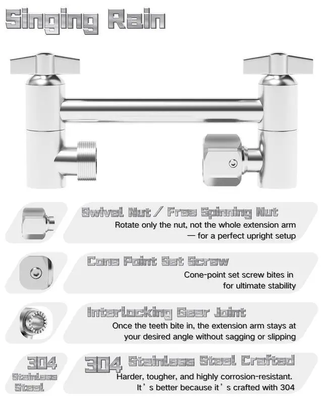 Alt view image 4 of 7 - 5 Inch Adjustable Shower Head Extension Arm, With Locking Set Screw, 304 Stainless Steel Chrome Angle Height Adjustable, Easy Install, G1/2 Universal Connector Compatible (Chrome Finish)